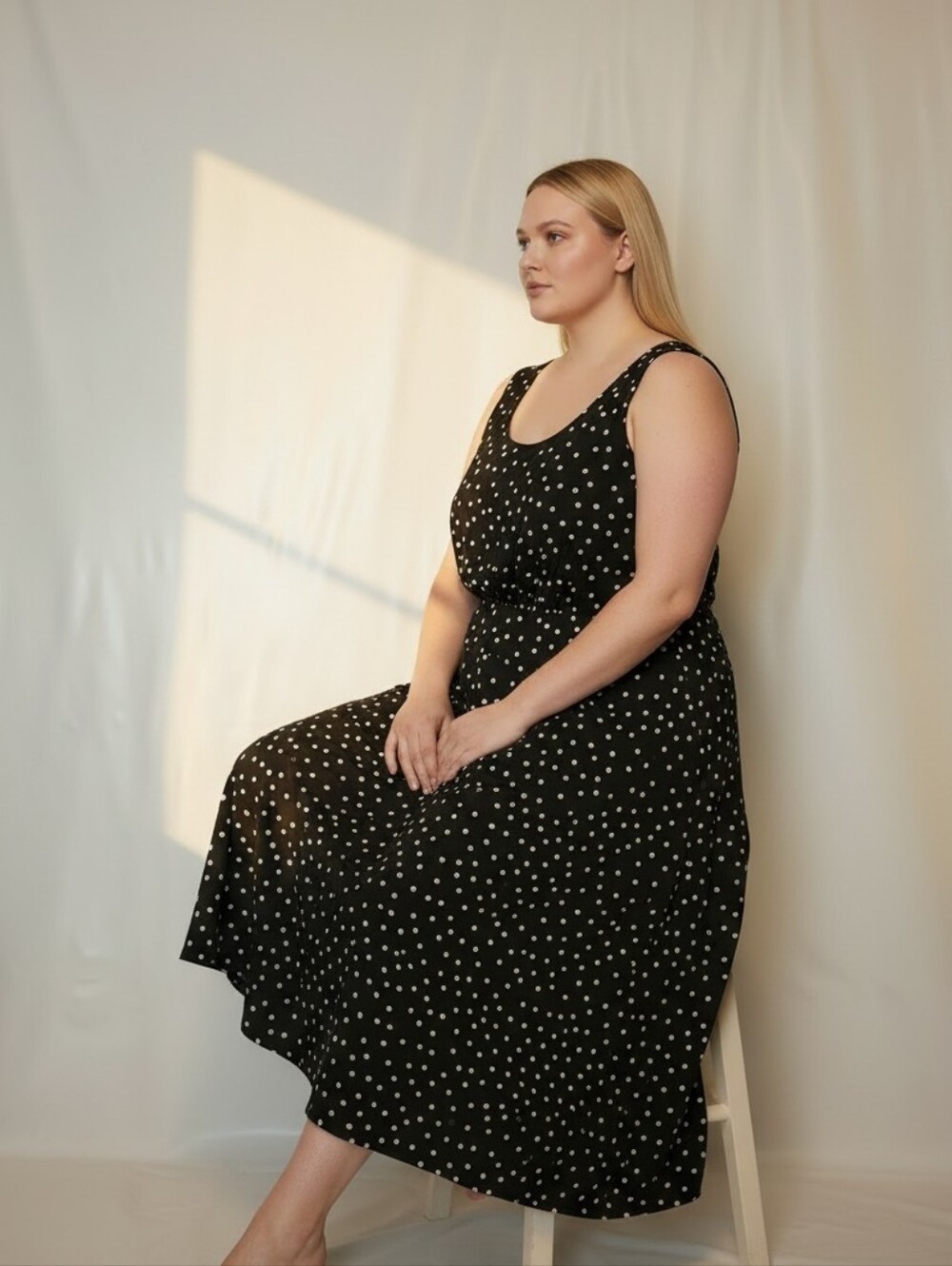 Tempted Black and White Polka Dot Midi Dress